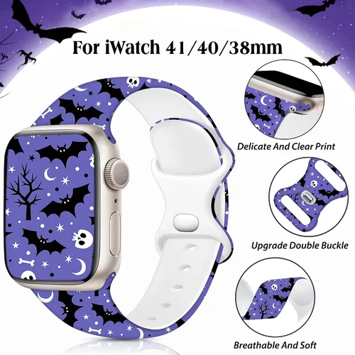 Miniatura 2 de Paquete de 2 correas de Halloween compatibles con Apple Watch de 1.654 pulgadas (S10/11) 1.614 pulgadas, 1.575 pulgadas, 1.496 pulgadas, iWatch SE