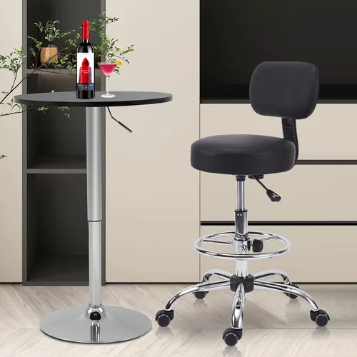 Miniatura 8 de KLASIKA Silla de dibujo con respaldo, reposapiés ajustable altura con ruedas, taburete giratorio de cuero para taller, sillas de oficina, cojín