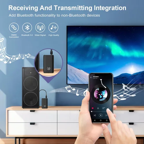Miniatura 2 de Receptor transmisor Bluetooth 2 en 1, adaptador Bluetooth auxiliar para automóvil, adaptador de audio inalámbrico de 0.138 in, sistema de audio