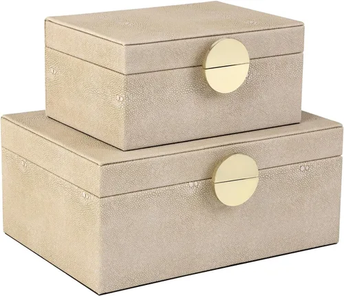 HofferRuffer Joyeros de Cuero Sintético, Cajas Decorativas Organizador de Accesorios de Almacenamiento con Decoración de Herrajes Dorados, Juego
