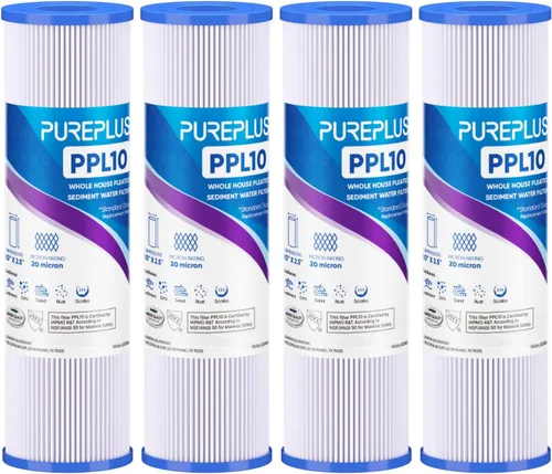 PUREPLUS Filtro de sedimento plisado para toda la casa de 20 micrones de 10 x 2.5 pulgadas para agua de pozo, cartucho de repuesto para sistema