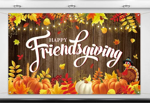 Miniatura 2 de Nepnuser Happy Friendsgiving - Telón de fondo para cabina de fotos, cosecha de calabaza para otoño, Acción de Gracias, amigos, decoración de pared