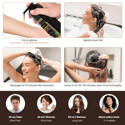 Miniatura 6 de Champú instantáneo de tinte para cabello negro para mujeres y hombres, champú de color para cabello gris, cobertura de canas, tinte natural