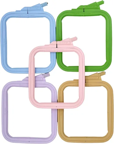 Miniatura 6 de Nurge 5 aros cuadrados grandes de plástico para bordar, aro de costura cruzada, aro de aguja perforadora, multicolor