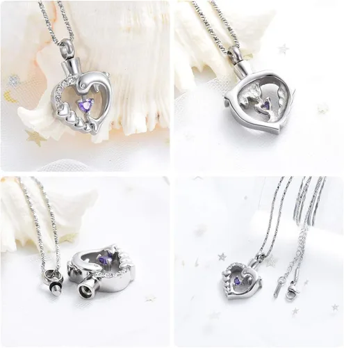 Miniatura 15 de Yinplsmemory Collar de urna de corazón de delfín para cenizas para mujer, colgante de urna de corazón de cristal, collar de recuerdo de cenizas