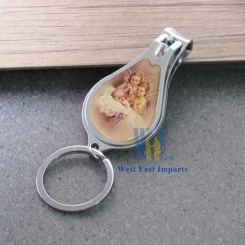 Miniatura 6 de 12 llaveros de bautismo con cortaúñas y abridor de recuerdos de fiesta para niñas, diseño de bautizo recuerdos/ángel bebé en bolsas decoradas Rosa-1