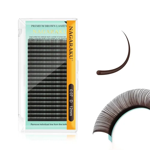 Miniatura 81 de NAGARAKU Extensiones de pestañas de color marrón oscuro 0.003 in, rizo B, 0.276-0.591 in, bandeja mixta, pestañas individuales, volumen de visón