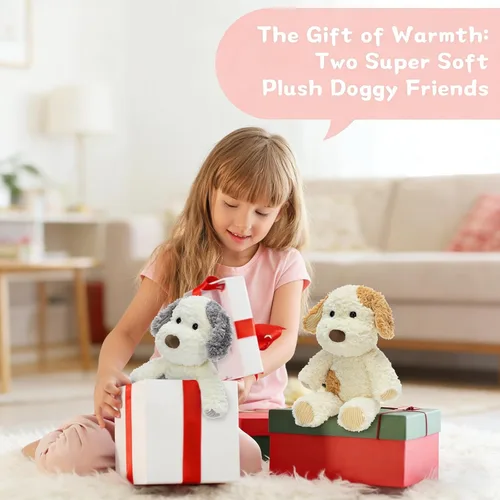 Miniatura 3 de MorisMos Juego de 2 peluches para perros, juego de juguetes de peluche para cachorros de 11.8 pulgadas, peluches suaves de perro gris y amarillo