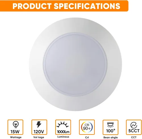 Miniatura 2 de Luz de disco LED de montaje empotrado de 7.5 pulgadas para latas empotradas de 5/6 pulgadas o caja J de 4 pulgadas, CRI90, 1000 lm, 15 W, 5CCT luz