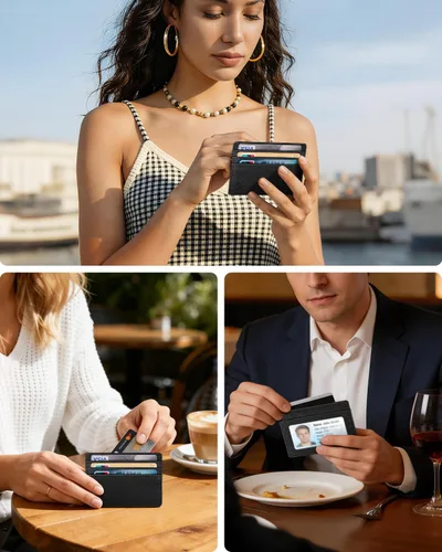 Miniatura 7 de Fintie Billetera delgada y minimalista para bolsillo frontal, con bloqueo RFID, tarjetero y ventana de identificación, para hombre o mujer