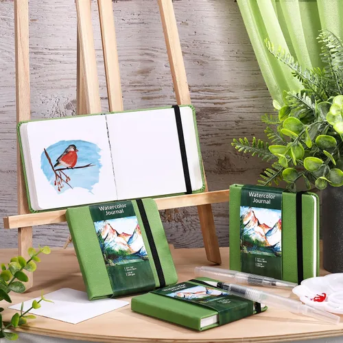 Miniatura 2 de Dispowreath Juego de 4 cuadernos de bocetos de acuarela con bolígrafos de pincel de acuarela, papel de algodón de 300 GSM, cuaderno portátil