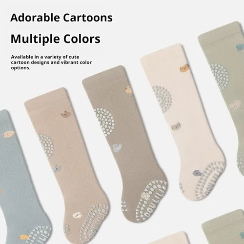Miniatura 7 de Calcetines antideslizantes hasta la rodilla para bebés y niños pequeños, calcetines antideslizantes para recién nacidos, 5 pares