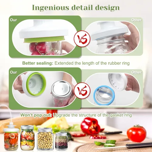 Miniatura 2 de Kit de sellador al vacío para tarros Mason - Sellador al vacío con bomba manual y abridor de tapa para frascos de boca ancha y regular Blanco