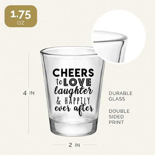 Miniatura 4 de Vasos de chupito de boda – Cheers to Love Laughter and Happily Ever After Vasos de chupito a granel paquete de 12 – 1.75 oz desechables regalos