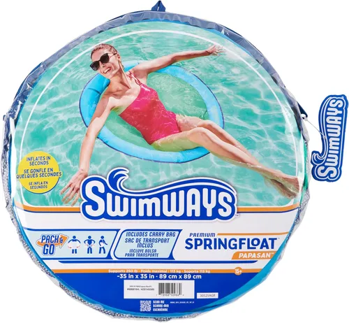 Miniatura 7 de SwimWays Spring Float Premium Papasan Pool Lounger, Inflatable Pool Floats Adult with Fast Inflation for Ages 15 & Up Papasan Sky Blue
