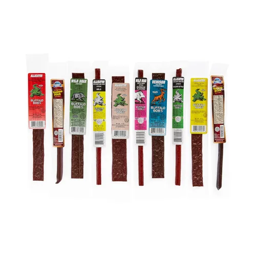 Miniatura 3 de Jerky Dynasty Bayou Mix - Paquetes de aperitivo de carne seca exótica con venado, jabalí y caimán - Sabores únicos de todo el mundo