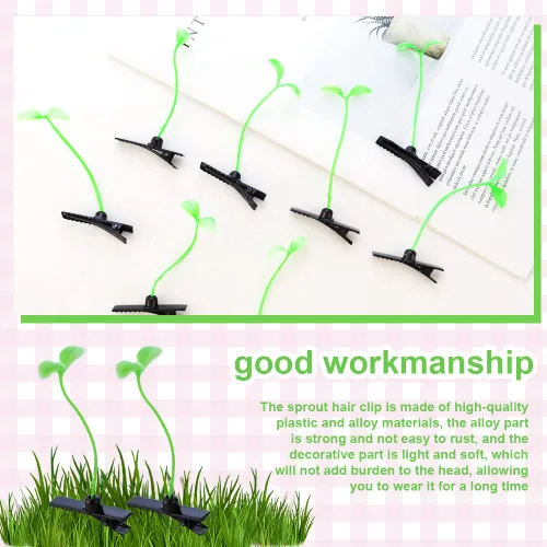 Miniatura 4 de 20 pinzas para el pelo de brotes de frijol, horquilla de guisante de plantas verdes, pasador de hierba, lindos adornos para niños, niñas, mujeres
