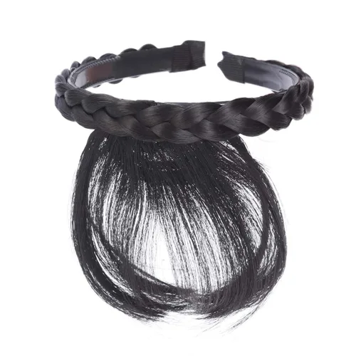 Miniatura 6 de Extensiones de cabello sintético con flecos, para mujeres y niñas (negro)
