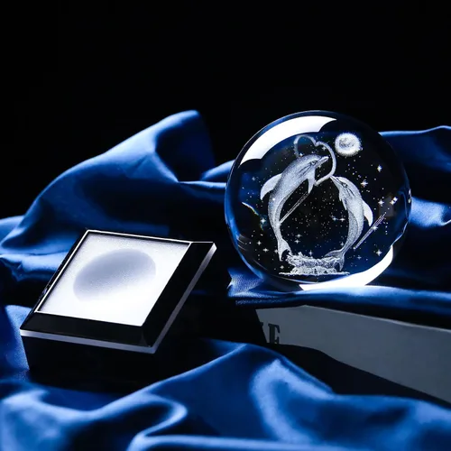Miniatura 4 de Regalos de bola de cristal en 3D con delfines para mujeres, hombres y adultos, esfera de nieve con base LED, luz nocturna, delfines únicos grabados