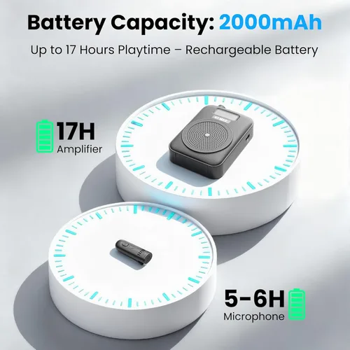 Miniatura 3 de Amplificador de voz Micrófono inalámbrico con Lavalier Bluetooth, micrófono portátil y altavoz para profesores, mini amplificador recargable, ideal
