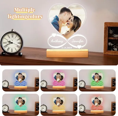 Miniatura 5 de Regalos personalizados de aniversario para parejas: placa acrílica personalizada con imagen, marco de fotos en forma de corazón para regalo