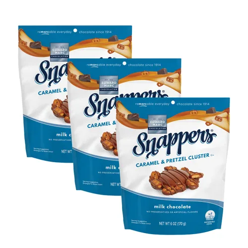 Miniatura 7 de Edward Marc Snappers Racimo de Caramelo Dulce y Pretzels - Bocadillo Crujiente de Pretzel con Chocolate Negro y Sal Marina para Adultos y Niños - 6