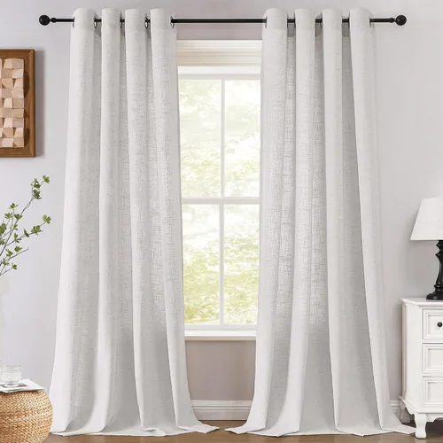 Miniatura 14 de H.VERSAILTEX Cortinas de lino de 63 pulgadas de largo, cortinas de granja completamente filtrantes de luz, juego de 2 paneles de cortina