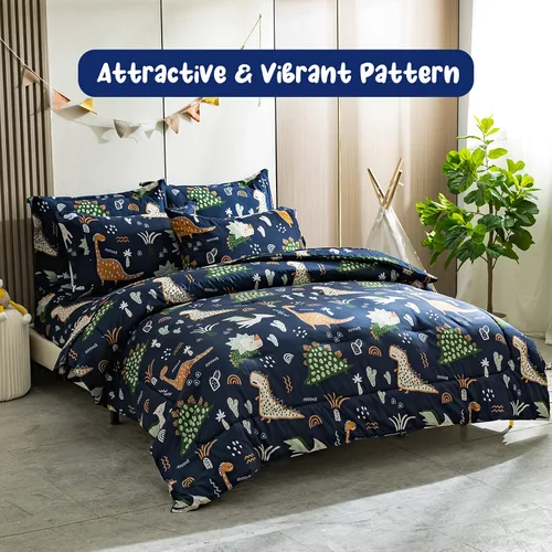 Miniatura 3 de HollyHOME Juego de edredón de 5 piezas para adolescentes en una bolsa con patrón de dinosaurio, juego de ropa de cama para niños, azul