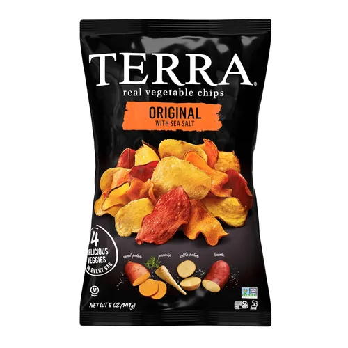 Miniatura 14 de Terra Papas fritas vegetales, Patatas dulces cortadas en ondas con sal marina, 5 onzas