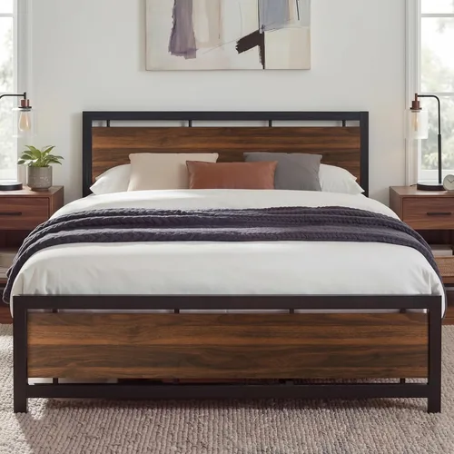 Miniatura 14 de LIKIMIO Base de cama King con cabecero y estribo, soportes fuertes de metal, fácil montaje, sin ruido, no necesita somier, gris carbón