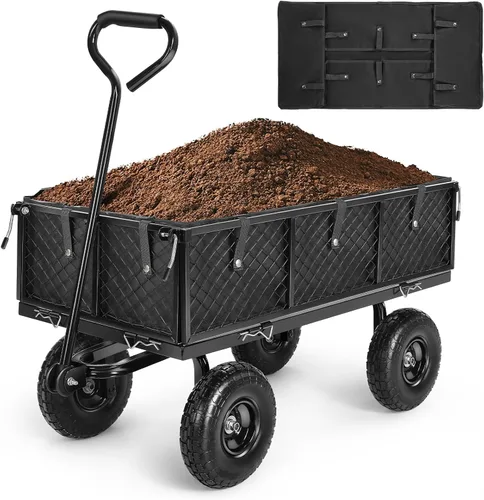Carrito de jardín, carrito de jardín de acero de malla de servicio pesado de 880 libras de capacidad con lados removibles para convertir en