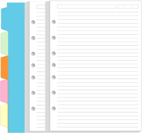 Miniatura 11 de Paquete de 2 recambios de papel rayado A6 para carpeta personal Filofax, 160 hojas/320 páginas de papel con 5 separadores de carpetas coloridos
