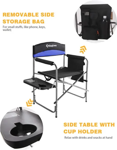 Miniatura 4 de KingCamp silla de director plegable de campamento, silla con asiento acolchado de gran tamaño con mesa y bolsillos laterales, soporta 396 libras
