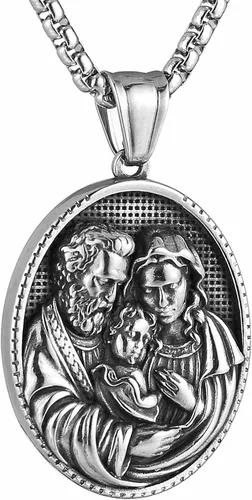 Miniatura 11 de HZMAN Collar de acero inoxidable de San José/María/Jesús para hombres y mujeres, medalla cristiana, amuleto, colgante, joyería de regalo