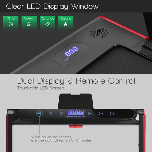 Miniatura 4 de GYMAX Caminadora 2 en 1 para debajo del escritorio, máquina de correr plegable con pantalla LED doble, aplicación y control remoto, almohadilla