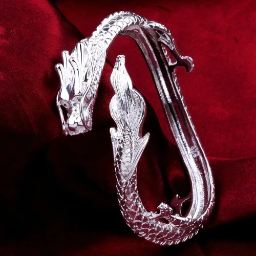Miniatura 4 de Pulsera de plata de ley 925 antigua con dragón chino elegante para señora caballero