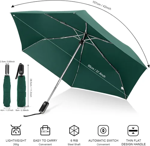 Miniatura 55 de LEAGERA Paraguas de viaje compacto para bolso, mango plano, impermeable para lluvia ligera