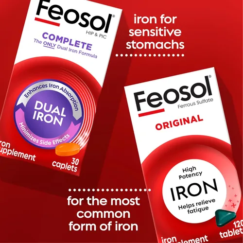 Miniatura 5 de Feosol Comprimidos Completos de Suplemento de Hierro, Hierro Bifera para Alta Absorción, Hemo y No Hemo de Doble Acción Minimiza los Efectos
