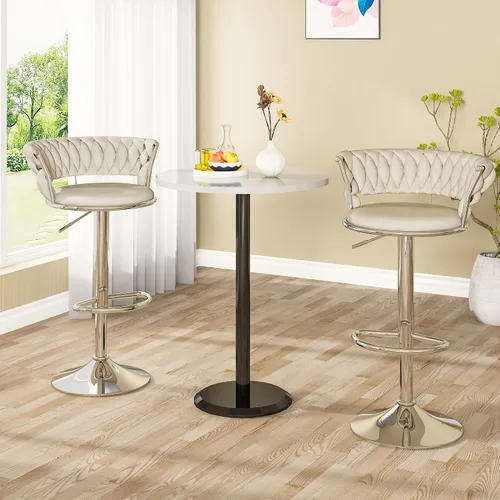Miniatura 3 de AWQM Juego de 2 taburetes de bar de terciopelo, taburetes de cocina giratorios de altura ajustable con respaldo bajo para comedor, barra