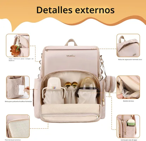 Miniatura 2 de Elegante bolsa de pañales para bebé, bolsa de bebé con cambiador, funda para chupete y correas para cochecito, mochila grande para pañales