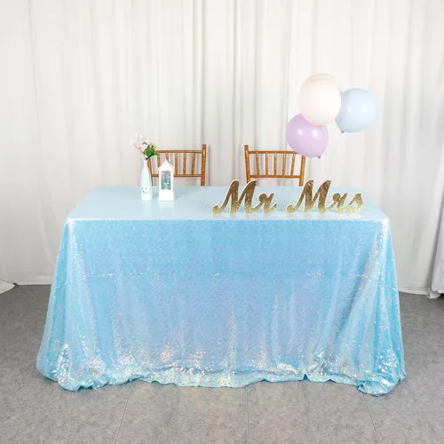Miniatura 42 de ShiDianYi Mantel de lentejuelas color azul bebé, de 50 x 72 pulgadas, mantel rectangular de lentejuelas para decoración de boda - 200111E