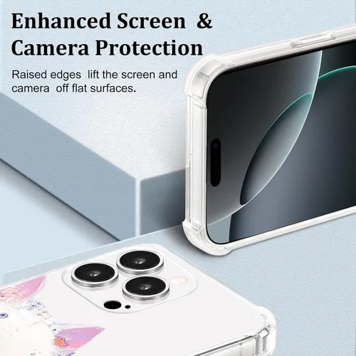 Miniatura 4 de Roemary Buffertech - Funda estética de gato para iPhone 13 con diseño de gatito, patrón estético rosa con protector de pantalla
