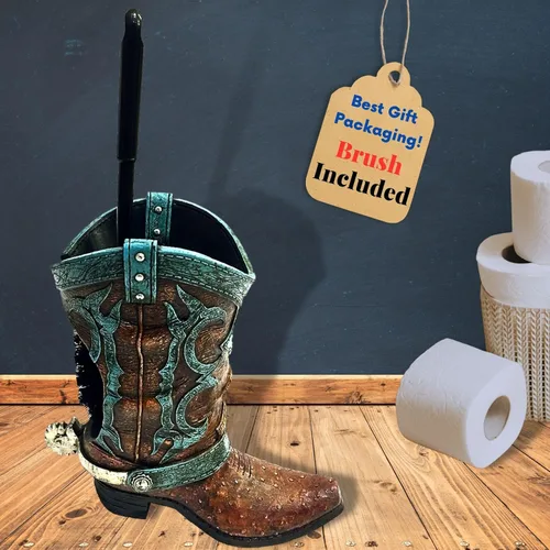 Miniatura 3 de Portaescobillas de inodoro para botas occidentales, decoración rústica de baño con diseño de bota de vaquero