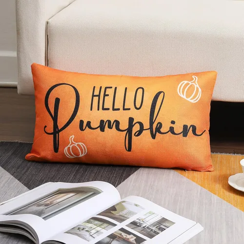 Miniatura 3 de wyooxoo Fundas de almohada otoñales de 12 x 20 pulgadas, fundas de almohada de otoño con texto en inglés "Hello Pumpkin", fundas de almohada