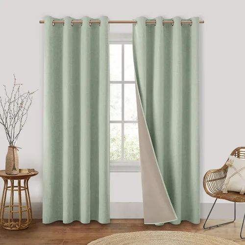 Miniatura 19 de Homeideas Cortinas Rosa Claro 100% Opacas de 84 Pulgadas de Largo, Gruesas Cortinas de Lino Sintético/Mezcla de Lino Texturizadas, Lindas Cortinas