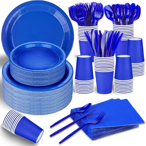 Miniatura 13 de El juego de 228 piezas de suministros de fiesta color rosa incluye platos de papel, vasos, servilletas rosas, cucharas de plástico, tenedores