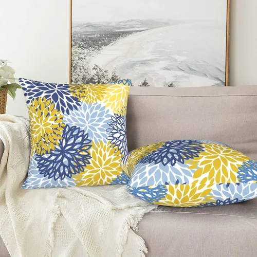 Miniatura 8 de Juego de 2 fundas de almohada de flores de crisantemo azul, amarillo y azul marino, fundas para sofá, oficina, dormitorio, decoración del hogar, 16