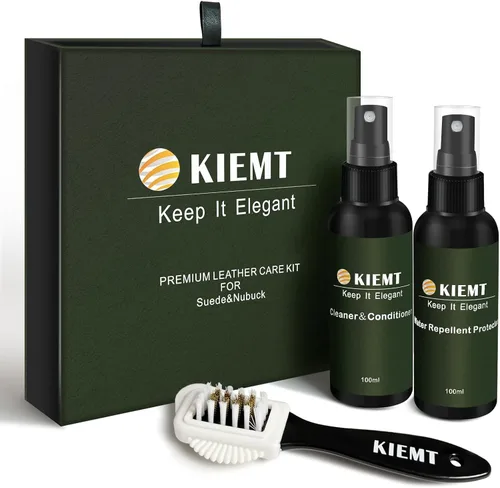 KIEMT - Kit de cuidado de gamuza y nobuck premium, limpiador y acondicionador de cuero, spray protector de gamuza, cuero de doble cara, limpiador de