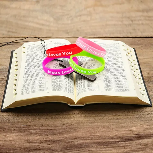 Miniatura 5 de Jesus Loves You - Pulseras de goma coloridas de silicona cristiana para hombres y mujeres, regalos de fiesta, pulsera inspiradora para adultos