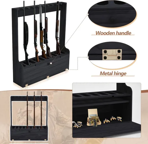 Miniatura 4 de Soaoo Estante para pistolas, estante de exhibición de madera para pistola de piso de diez pistolas, estante de exhibición de armas con compartimento